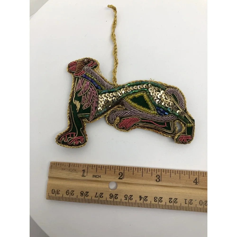 Vintage Raised Beadwork On‎ Felt Ornament Lion Large Cat Christmas Decoration